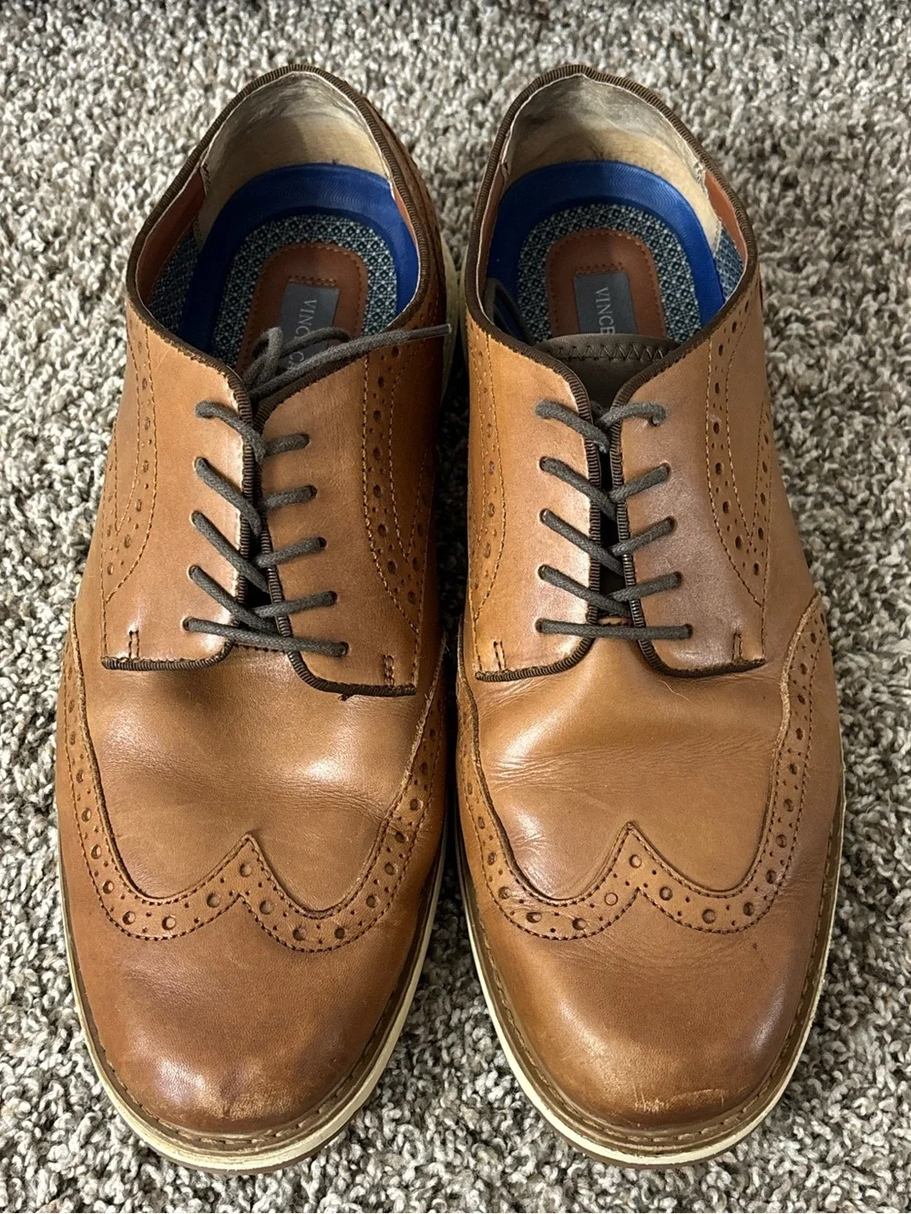 Vince Camuto Men's Tan Leather Wingtip Oxford Derby Dress Up Shoes Men Size 11.5